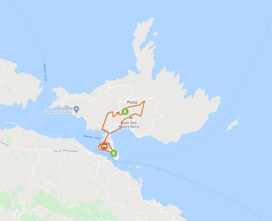 Map walking routes on Poros