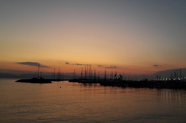 sunset Aegina port