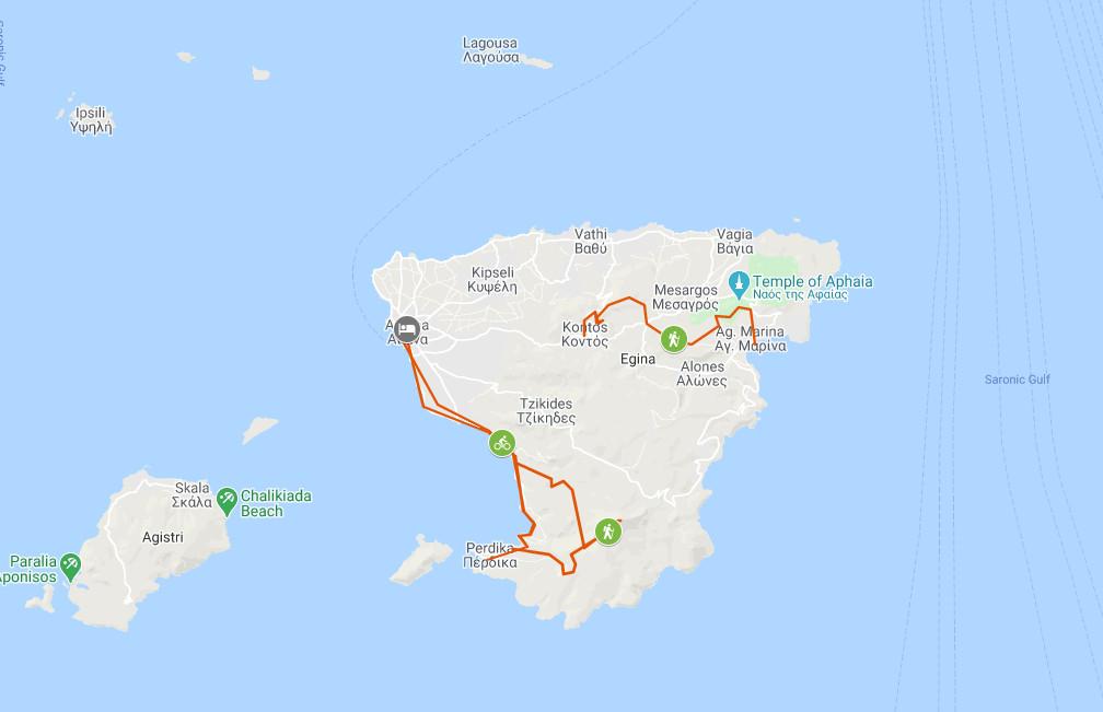 Aegina map with routes